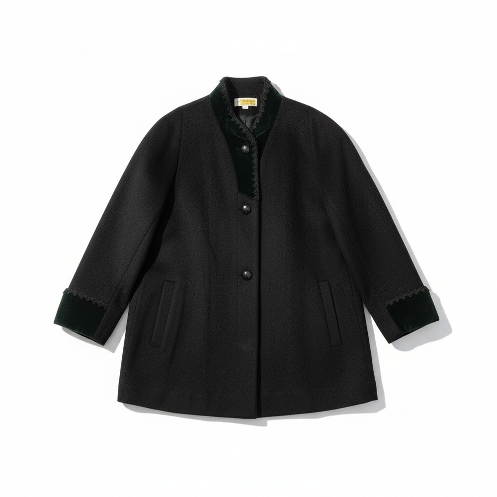 Jonathan Michael Black Wool Velvet Trim Soutache Coat, Women's Size 6 Jacket USA